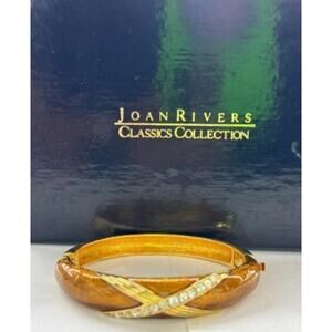 NIB Joan Rivers Classic Collection Gold Plate Copper Rhinestone Bangle Bracelet